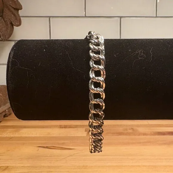 James Avery Sterling Silver Double Curb Medium Charm Bracelet with safety chain - Picture 2 of 7